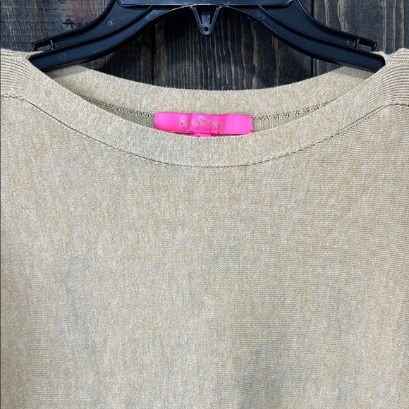 Lilly Pulitzer Fringe Sweater XS Tan Gold Coolmax All Seasons Boho Preppy Casual - Picture 4 of 7